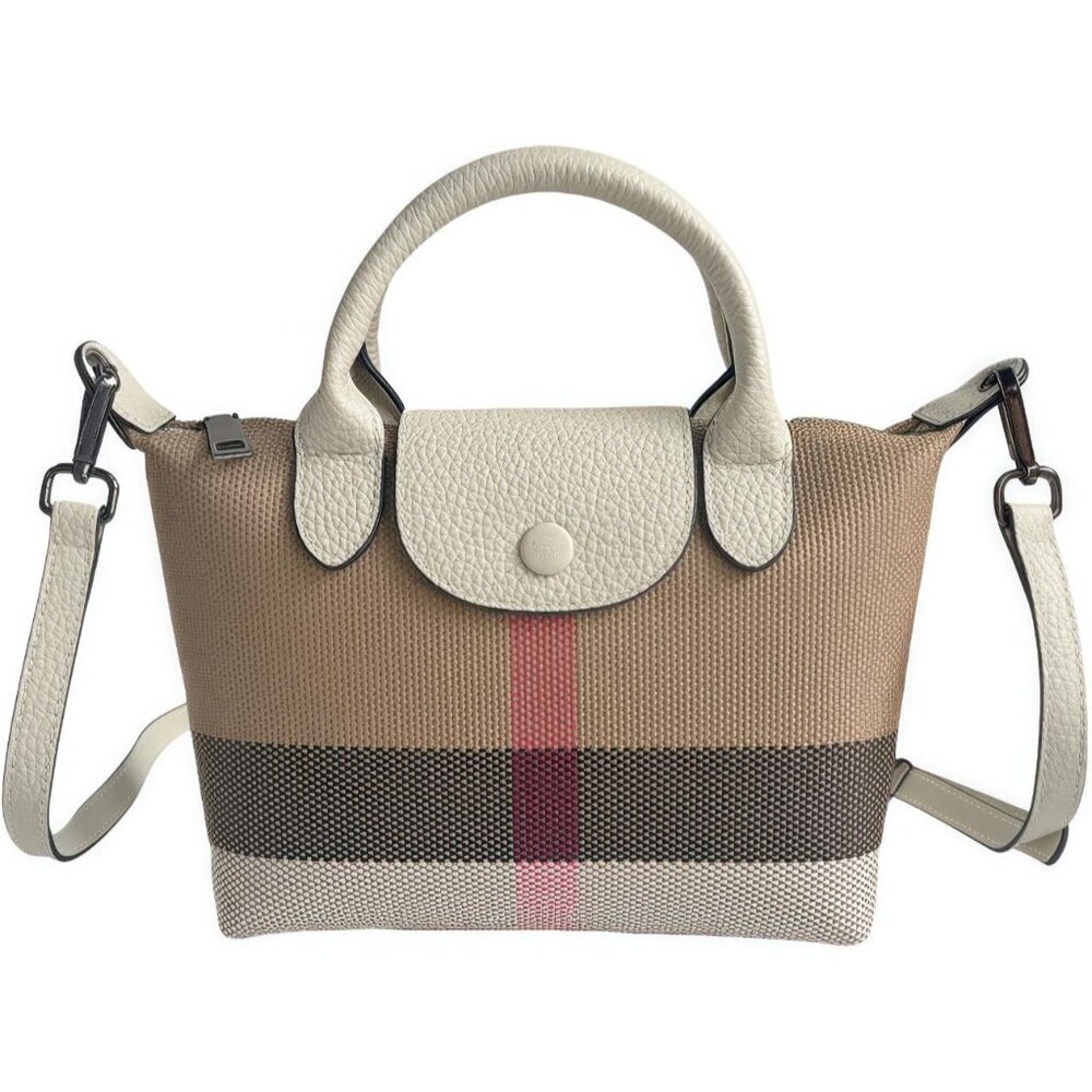 Women's Leather & Canvas Shoulder Bag Plaid Design Crossbody Purse